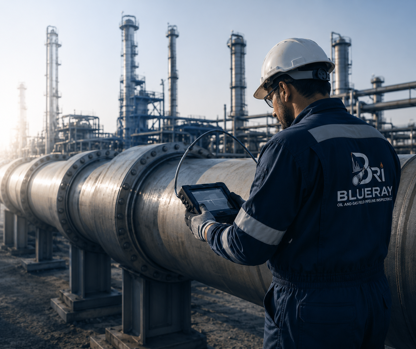 BLUERAY technician carrying out ultrasonic pipeline weld testing